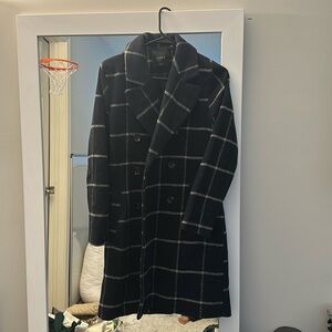 Nordstrom Black Windowpane Double-Breasted Pea Coat